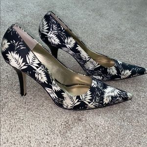 Black with white leaves High Heels